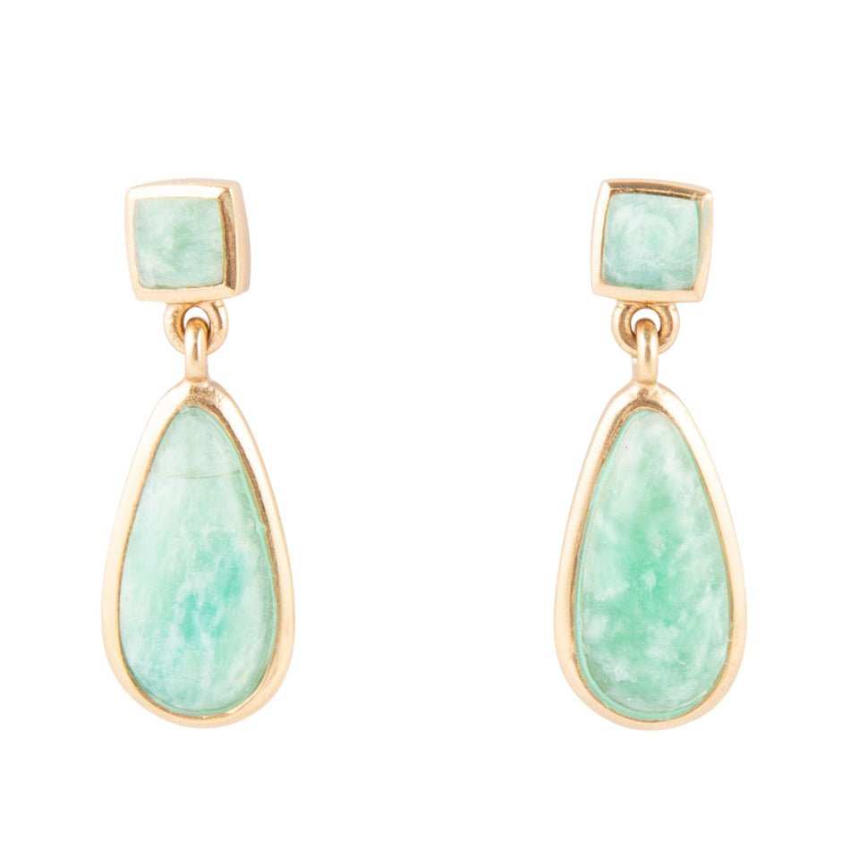 Smooth Green Amazonite and Golden Bronze Teardrop Earrings - Barse Jewelry - Flyclothing LLC