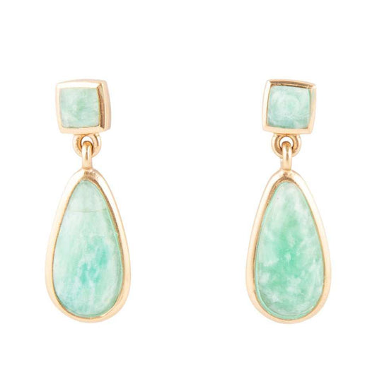 Smooth Green Amazonite and Golden Bronze Teardrop Earrings - Barse Jewelry - Flyclothing LLC
