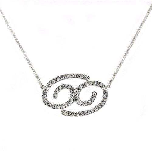 SNK12 - Silver Brass Chain Pendant with Top Grade Crystal in Clear - Alamode - Flyclothing LLC