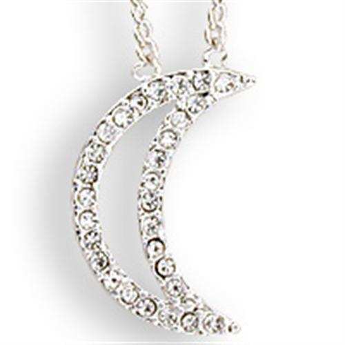 SNK13 - Silver Brass Chain Pendant with Top Grade Crystal in Clear - Alamode - Flyclothing LLC