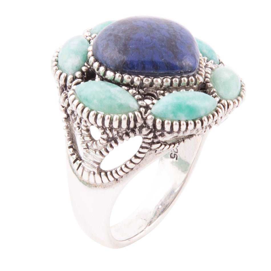 Soledad Blue Denim Lapis & Amazonite Sterling Silver Ring - Barse Jewelry - Flyclothing LLC