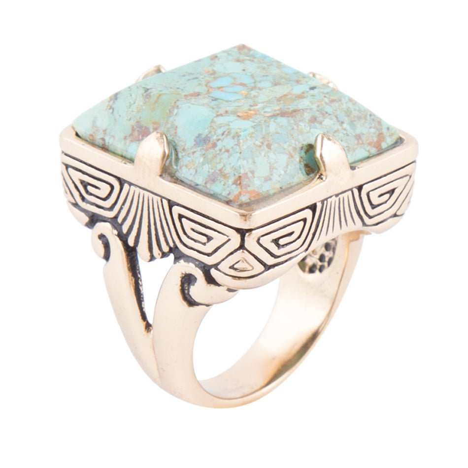 Square Statement Blue Turquoise Golden Ring - Barse Jewelry - Flyclothing LLC