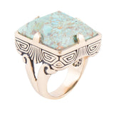 Square Statement Blue Turquoise Golden Ring - Barse Jewelry - Flyclothing LLC
