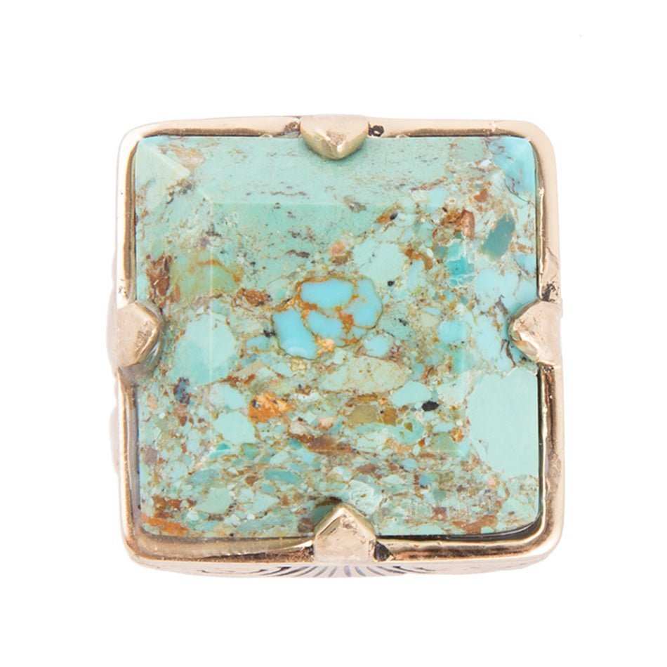 Square Statement Blue Turquoise Golden Ring - Barse Jewelry - Flyclothing LLC