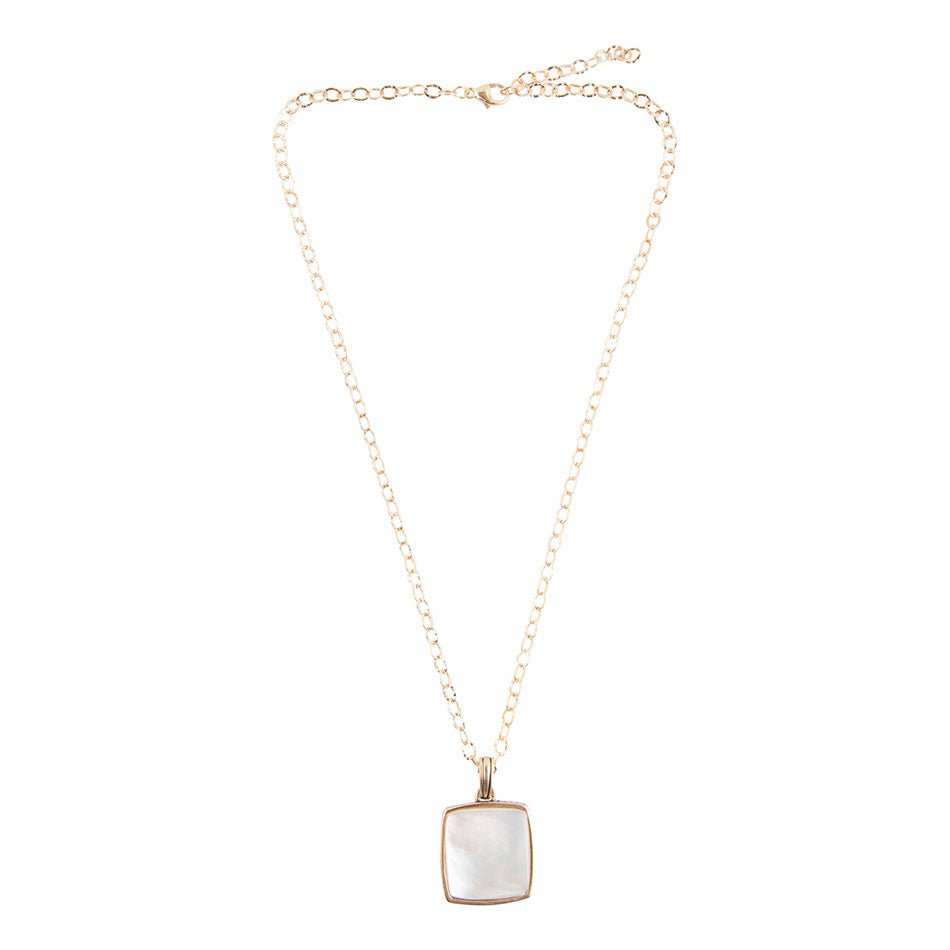 Squared Up White Mother of Pearl Golden Pendant Necklace - Barse Jewelry - Flyclothing LLC