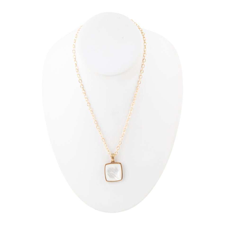 Squared Up White Mother of Pearl Golden Pendant Necklace - Barse Jewelry - Flyclothing LLC