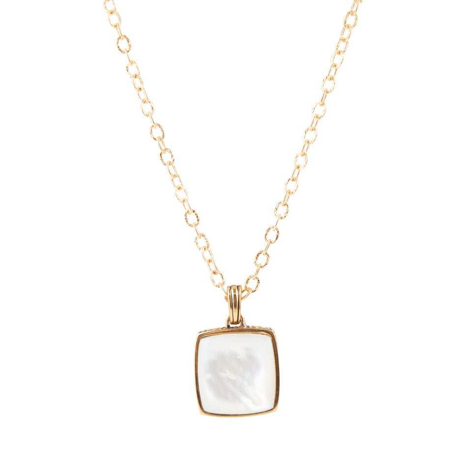 Squared Up White Mother of Pearl Golden Pendant Necklace - Barse Jewelry - Flyclothing LLC