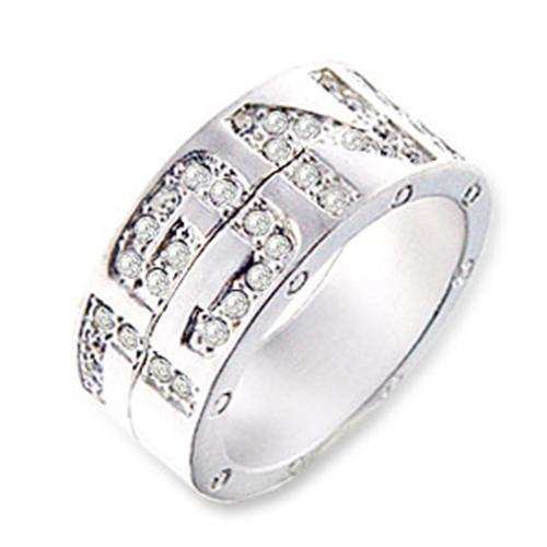SR35 - Matte Silver Brass Ring with Top Grade Crystal in Clear - Alamode - Flyclothing LLC