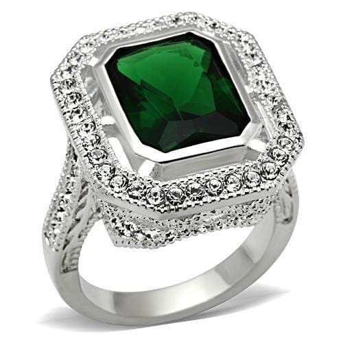 SS002 - Silver 925 Sterling Silver Ring with Synthetic Synthetic Glass in Emerald - Alamode - Flyclothing LLC