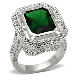 SS002 - Silver 925 Sterling Silver Ring with Synthetic Synthetic Glass in Emerald - Alamode - Flyclothing LLC
