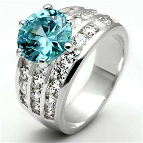 SS010 - Silver 925 Sterling Silver Ring with AAA Grade CZ in Sea Blue - Alamode - Flyclothing LLC
