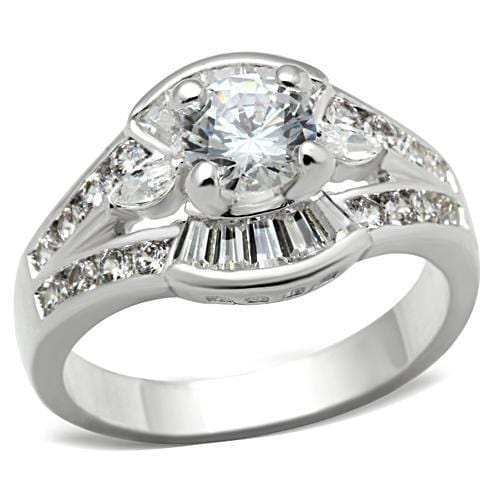 SS030 - Silver 925 Sterling Silver Ring with AAA Grade CZ in Clear - Alamode - Flyclothing LLC