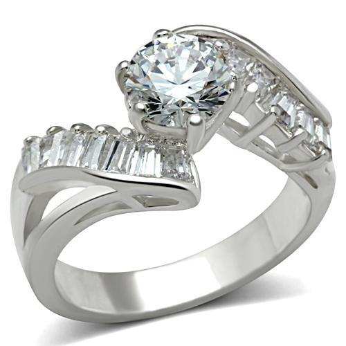 SS043 - Silver 925 Sterling Silver Ring with AAA Grade CZ in Clear - Alamode - Flyclothing LLC
