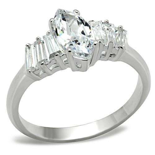 SS045 - Silver 925 Sterling Silver Ring with AAA Grade CZ in Clear - Alamode - Flyclothing LLC
