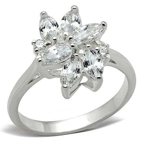SS055 - Silver 925 Sterling Silver Ring with AAA Grade CZ in Clear - Alamode - Flyclothing LLC