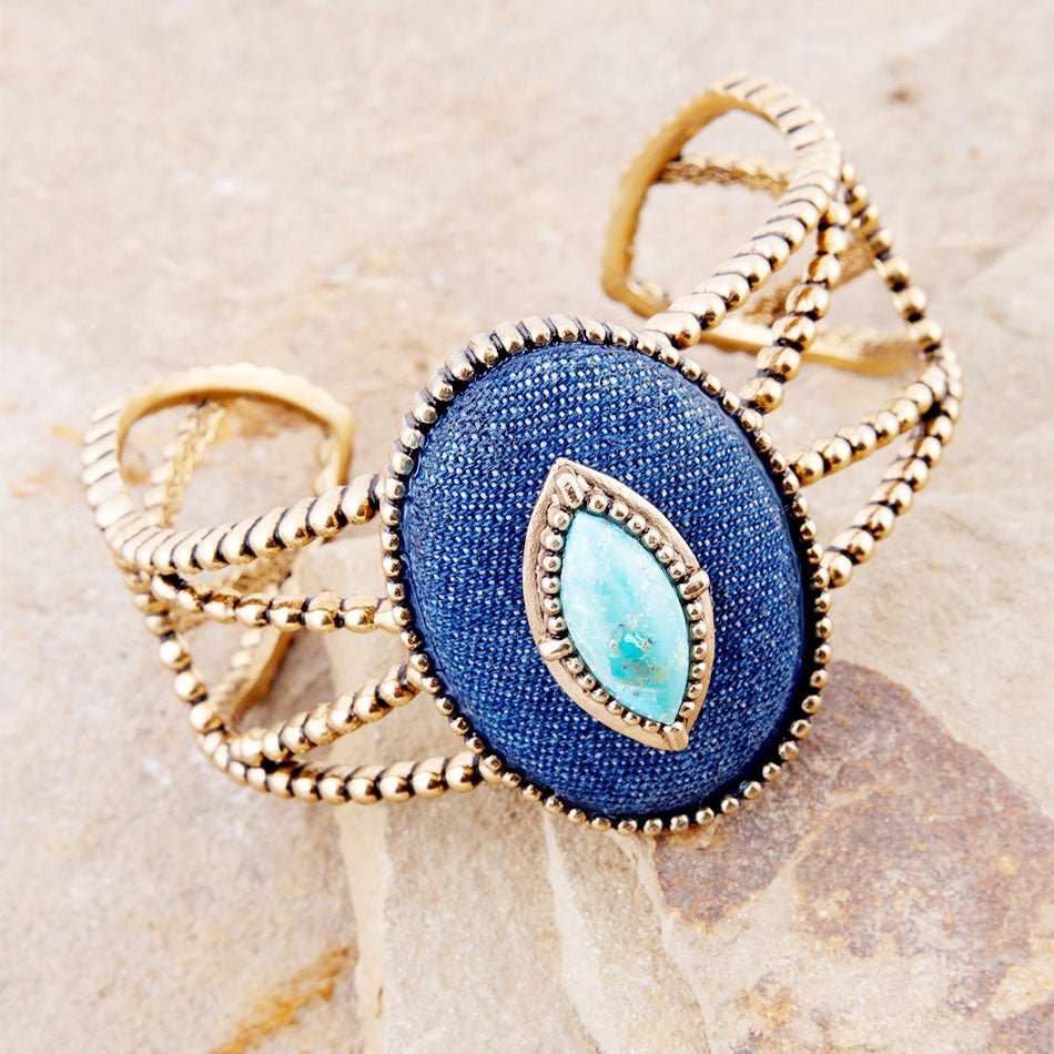 Stacked Blue Turquoise and Denim Golden Cuff Bracelet - Barse Jewelry - Flyclothing LLC