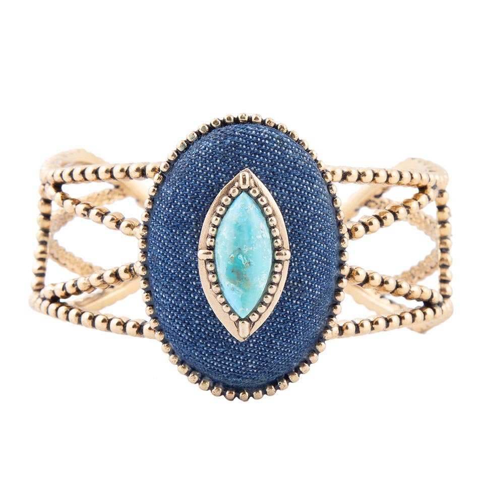 Stacked Blue Turquoise and Denim Golden Cuff Bracelet - Barse Jewelry - Flyclothing LLC