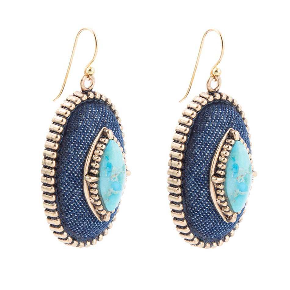 Stacked Blue Turquoise and Denim Golden Drop Earrings - Barse Jewelry - Flyclothing LLC