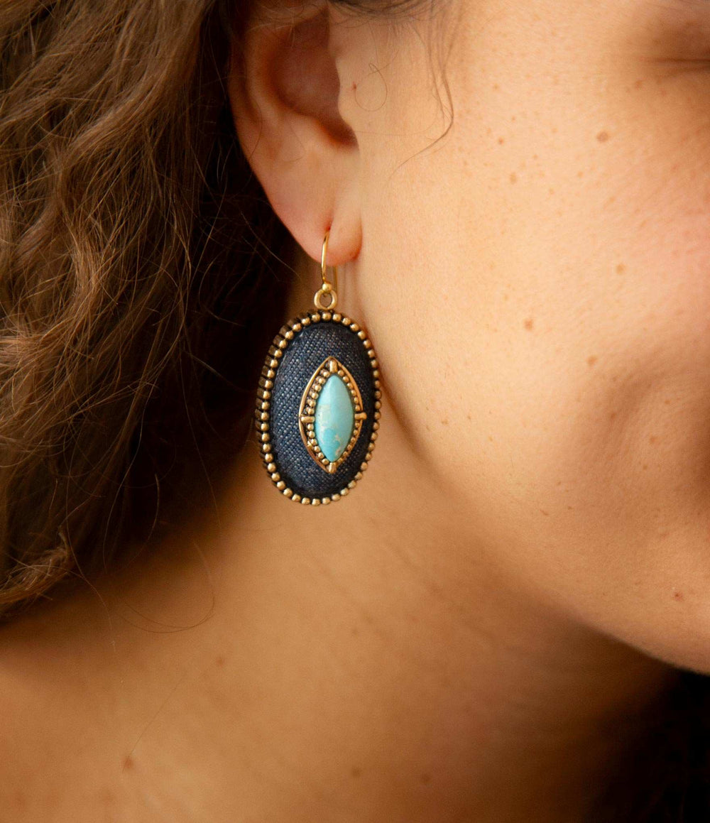 Stacked Blue Turquoise and Denim Golden Drop Earrings - Barse Jewelry - Flyclothing LLC