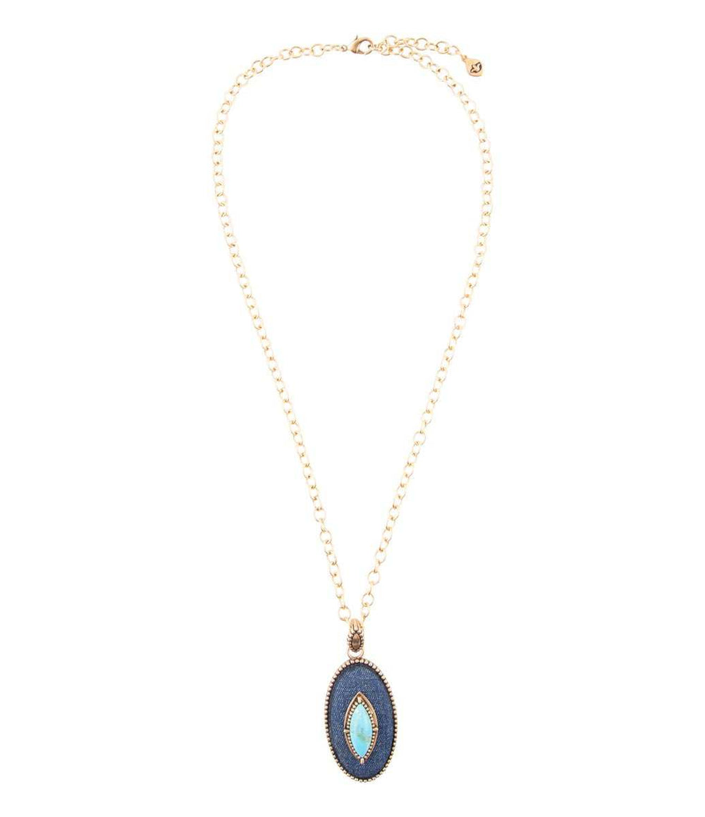 Stacked Blue Turquoise and Denim Golden Pendant Necklace - Barse Jewelry - Flyclothing LLC