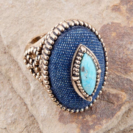 Stacked Blue Turquoise and Denim Golden Statement Ring - Barse Jewelry - Flyclothing LLC
