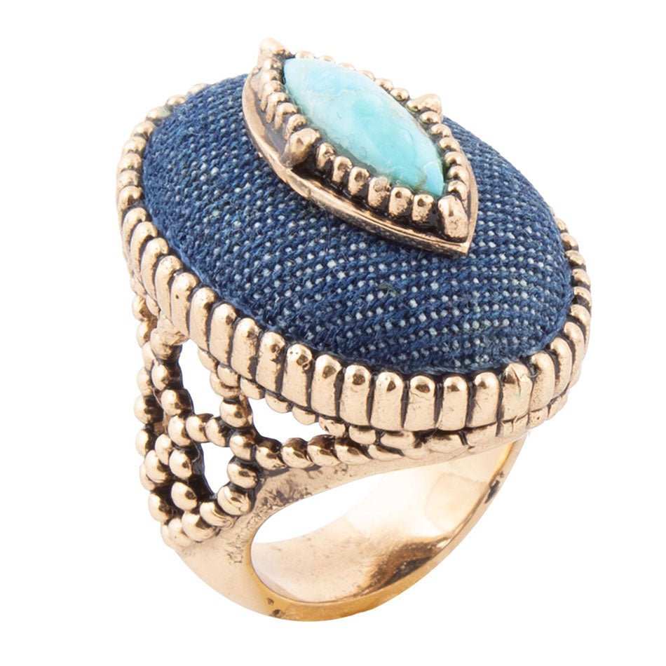 Stacked Blue Turquoise and Denim Golden Statement Ring - Barse Jewelry - Flyclothing LLC