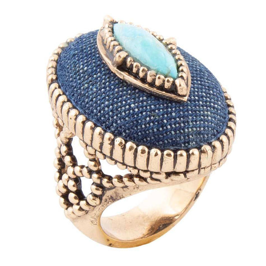 Stacked Blue Turquoise and Denim Golden Statement Ring - Barse Jewelry - Flyclothing LLC