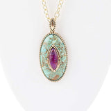 Stacked Stone Blue and Purple Turquoise Golden Pendant Chain Necklace - Barse Jewelry - Flyclothing LLC