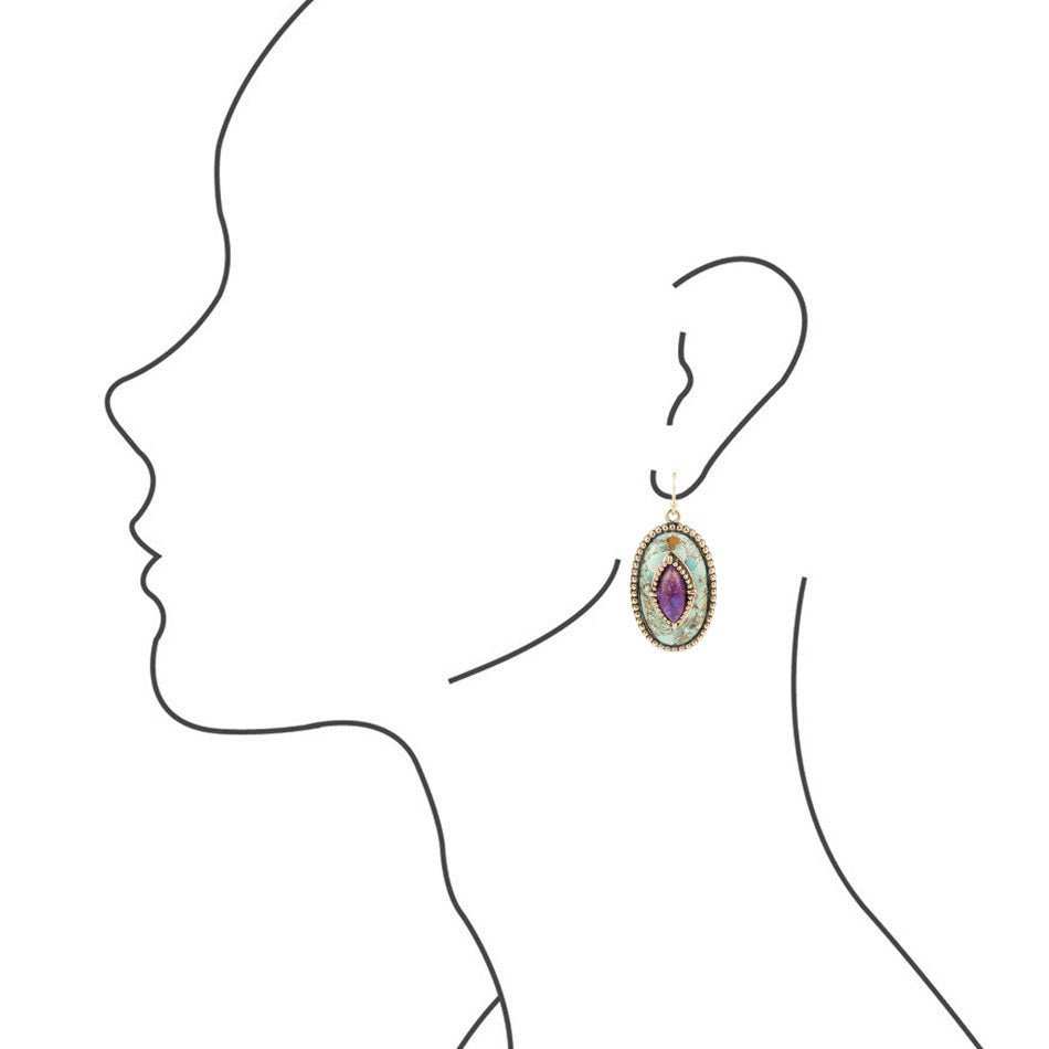 Stacked Stone Blue and Purple Turquoise Golden Drop Earrings - Barse Jewelry - Flyclothing LLC