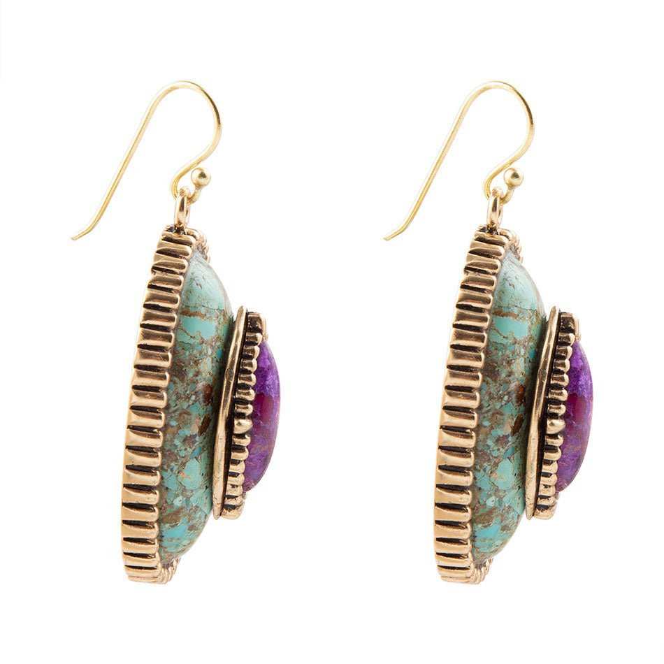 Stacked Stone Blue and Purple Turquoise Golden Drop Earrings - Barse Jewelry - Flyclothing LLC