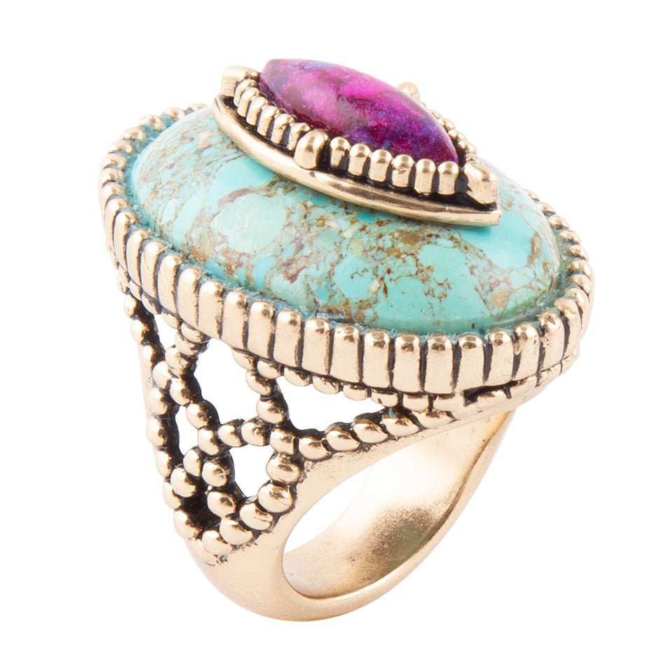 Stacked Stone Blue and Purple Turquoise Golden Ring - Barse Jewelry - Flyclothing LLC