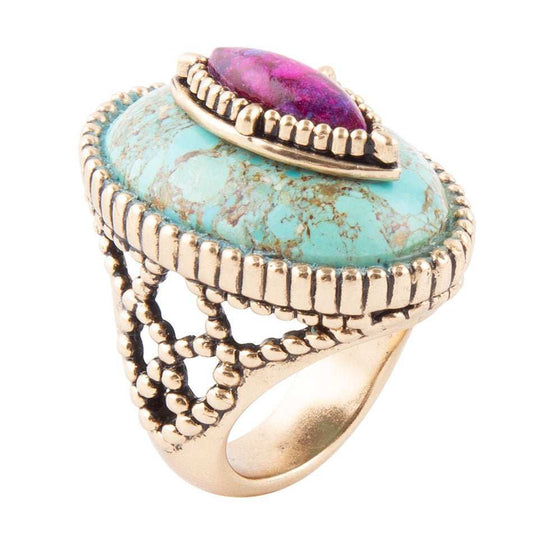 Stacked Stone Blue and Purple Turquoise Golden Ring - Barse Jewelry - Flyclothing LLC