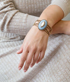 Blue Denim Dreams White Mother of Pearl Golden Cuff Bracelet - Barse Jewelry - Flyclothing LLC