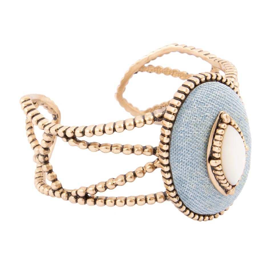 Blue Denim Dreams White Mother of Pearl Golden Cuff Bracelet - Barse Jewelry - Flyclothing LLC