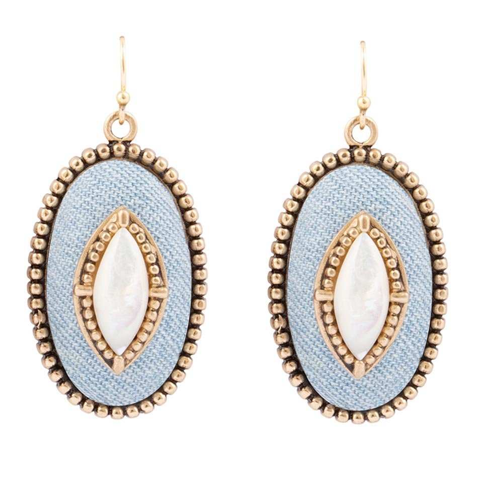 Blue Denim Dreams White Mother of Pearl Golden Drop Earrings - Barse Jewelry - Flyclothing LLC