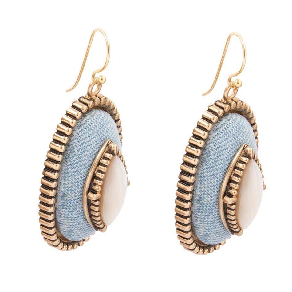 Blue Denim Dreams White Mother of Pearl Golden Drop Earrings - Barse Jewelry - Flyclothing LLC