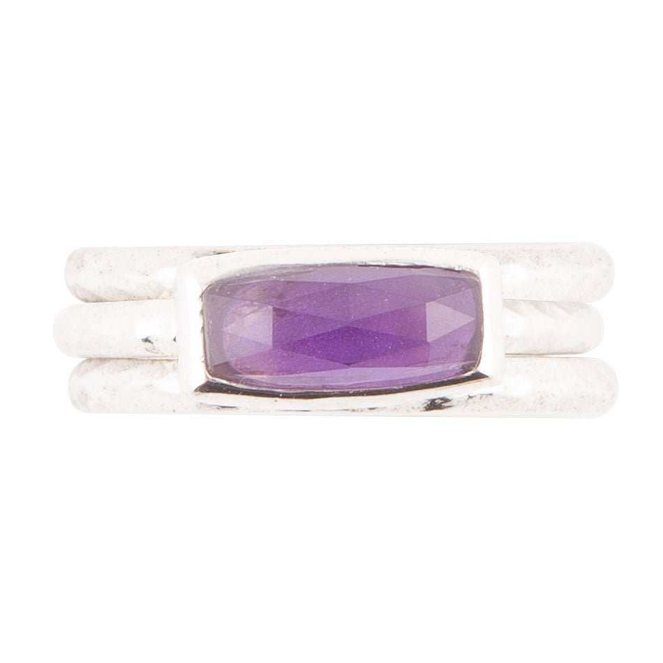 Stacking Hammered Purple Amethyst and Sterling Silver Ring Set - Barse Jewelry - Flyclothing LLC