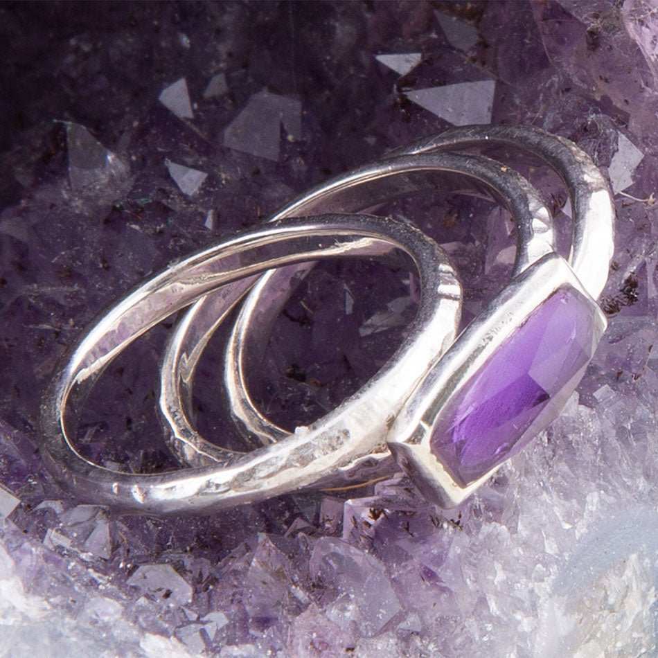 Stacking Hammered Purple Amethyst and Sterling Silver Ring Set - Barse Jewelry - Flyclothing LLC