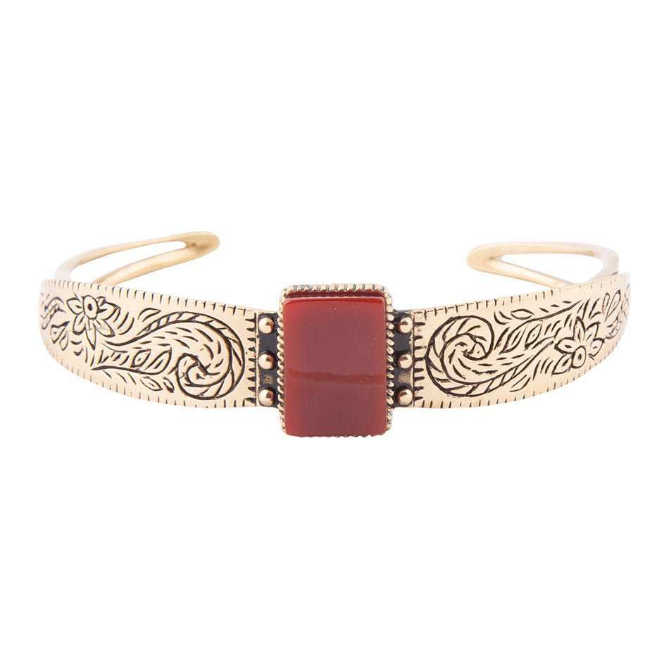 Stamped Orange Carnelian Golden Cuff Bracelet - Barse Jewelry - Flyclothing LLC