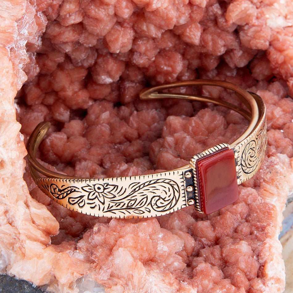 Stamped Orange Carnelian Golden Cuff Bracelet - Barse Jewelry - Flyclothing LLC