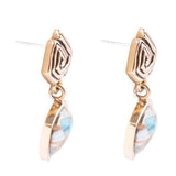 Swirled Blue Turquoise and Orange Sponge Coral Matrix Golden Post Earrings - Barse Jewelry - Flyclothing LLC