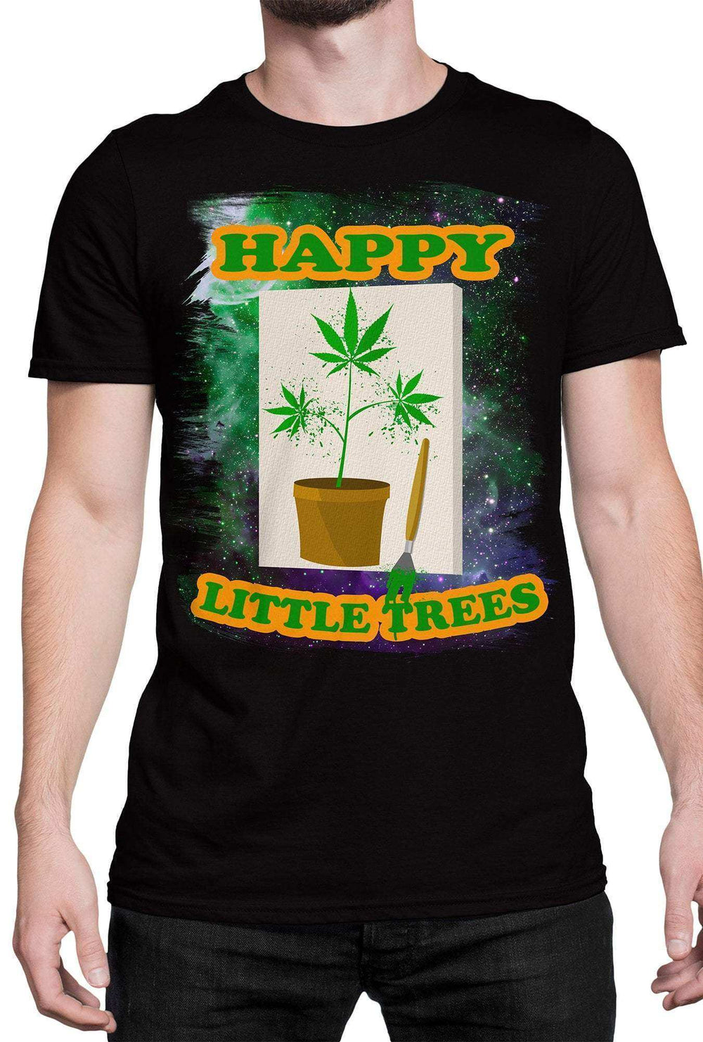 Happy Little Trees T-Shirt - Black - Get Down Art - Flyclothing LLC