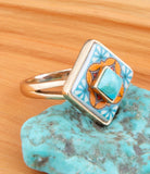 Talavera Tile Blue Turquoise Golden Ring - Barse Jewelry - Flyclothing LLC