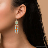 Talavera Tile and Blue Turquoise Golden Dangle Earrings - Barse Jewelry - Flyclothing LLC