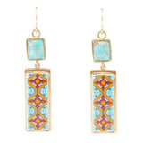 Talavera Tile and Blue Turquoise Golden Dangle Earrings - Barse Jewelry - Flyclothing LLC