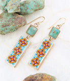 Talavera Tile and Blue Turquoise Golden Dangle Earrings - Barse Jewelry - Flyclothing LLC
