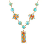 Talavera Tile and Blue Turquoise Golden Y-Neck Necklace - Barse Jewelry - Flyclothing LLC