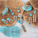 Talavera Tile Blue Turquoise Golden Drop Earrings - Barse Jewelry - Flyclothing LLC