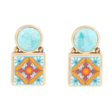 Talavera Tile Blue Turquoise Golden Drop Earrings - Barse Jewelry - Flyclothing LLC