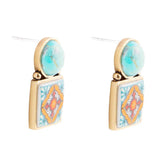 Talavera Tile Blue Turquoise Golden Drop Earrings - Barse Jewelry - Flyclothing LLC